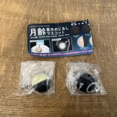 月齢　蓄光めじるしマスコット　月齢7 上弦　半月　月齢0 新月　朔