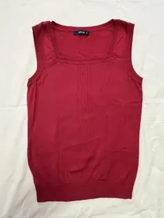 COMME CA ISM スクエアネック ノースリーブ ニット レッド M