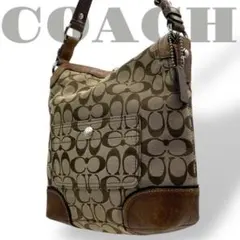 美品　コーチ　ワンショルダーバッグ　ターンロック　シグネチャー　レザー　ブラウン