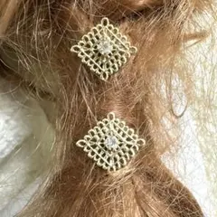 特価2コ+❤︎♡❤︎+ポニーフック137キラキラストーン透かし彫りミニヘアカフ菱形金