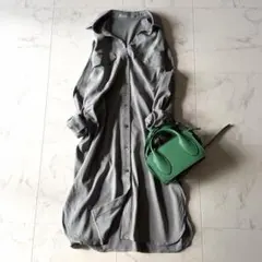 美品*セオリーリュクス シルク ロングシャツ ワンピース グリーン系 38