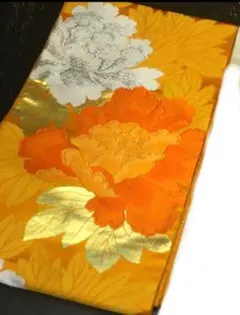 華やかな花柄 袋帯 オレンジ