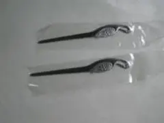 楊枝　菓子楊枝　ステンレス　肉厚　お茶道具　見返り鶴　2点