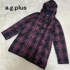 a.g.plus フード付き キルティングコート チェック柄 ピンク M