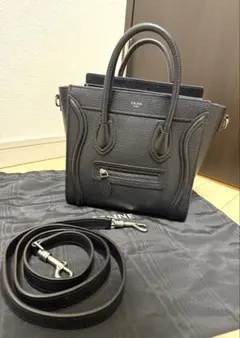CELINE ハンドバッグ ロゴ型抜き パテントレザー ブラック 巾着型