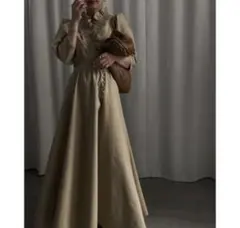 SHIRRING COLLAR DENIM DRESS