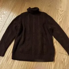 ダークブラウン ケーブルニット タートルネック XL