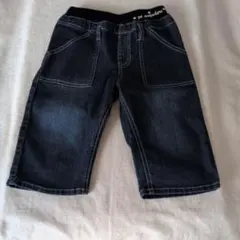 ダークデニム ハーフパンツ ゴム入りウエスト