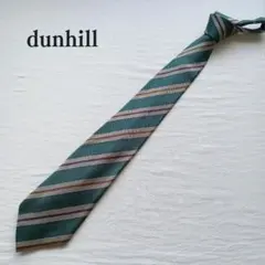 ダンヒル ネクタイ 青緑 レジメンタルストライプ柄 英国 絹【n3978】