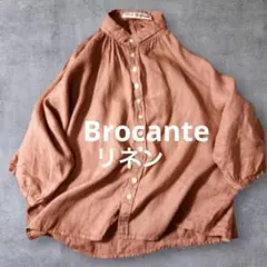 ブロカント超美品上質リネンキャンバスグランシャツコーラルモモンガ七分袖のサムネイル