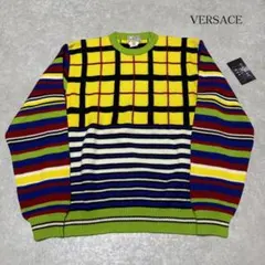 美品 90s イタリア製 VERSACE カラフルチェック ニットセーター 虹色