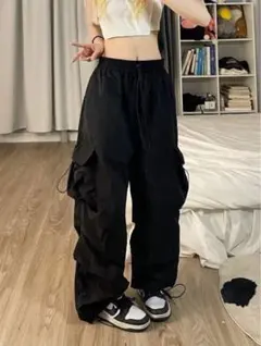 【人気】韓国ストリート ブラック XL カーゴパンツ ダンス スウェットパンツ