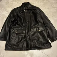 【本革】BLACK LEDERメンズ ラムレザー　カーコートブラック　XL