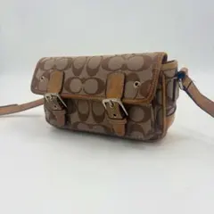 COACH コーチ シグネチャー ショルダーバッグ 茶 キャンバス レザー813