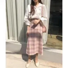 パステルチェックロングスカート イエロー
