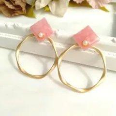 あや様専用 #49 選べる 2Way 大理石調 ピンク ピアス