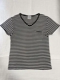 Letroyes ボーダー Vネック ポケットTシャツ フランス製のサムネイル