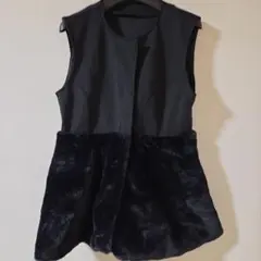 ペプラムノースリーブファーベスト 黒