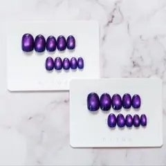 韓国ネイル　うる艶　マグネット　紫　ネイルチップ　ショートオーバル