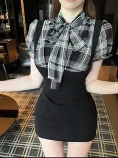 SHEIN リボン チェック ワンピース