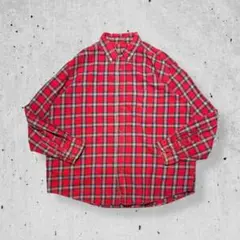 古着Georgeオンブレチェック柄BDフランネルシャツレッド赤黒ビッグサイズXL