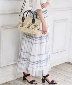 Honeys ホワイトグレー　チェック　チュールスカート