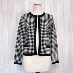 【ユニクロ】長袖 ウールニットカーディガン 羽織り 千鳥格子柄 バイカラー M