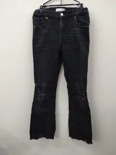 (13) ZARA ブラック デニム パンツ ダメージ加工