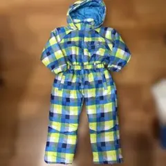 子ども用 フード付きジャンプスーツ 青・緑・黄チェック