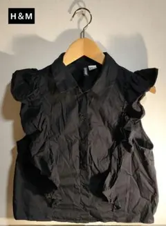 H&M 黒シャツ フリルブラウス ノースリーブ L007