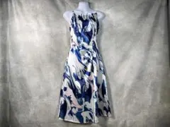 【美品★着丈100】ロングワンピース キャミソール マーブル サテン生地 S