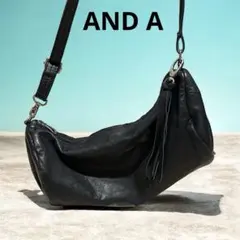 AND A レザー 革 ボディ ショルダーバッグ 筒形 フリンジ付き