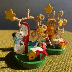 クリスマス）木製 置物 サンタ＆くま 2つセット