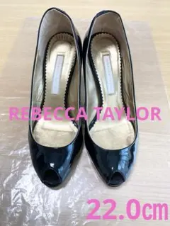REBECCA TAYLOR 本革エナメルオープントゥパンプス　ブラック　22㎝