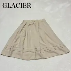 【グラシア】ひざ丈リバーシブルスカート(M)ベージュ ウエストゴム 花柄 ライン