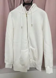 GU ホワイト フルジップ パーカー 裏起毛