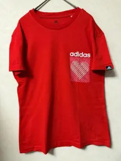#3607 adidas レッドTシャツ ハートポケットデザイン Sサイズ