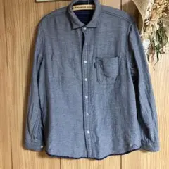 美品 クロコダイル リバーシブル長袖シャツ グレー ストライプ L