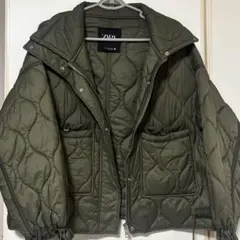ZARA カーキ　キルティングダウンジャケット