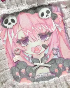 手描きイラスト　アナログ　オリジナル　女の子　色紙