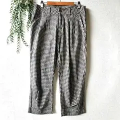 シュカ『M』リネン ツータック チノパンツ 麻 チェック柄 七分丈のサムネイル