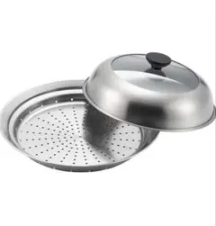 4/28まで出品！フライパン用ステンレス蒸し器 24～26cm ガラス蓋付き ！のサムネイル