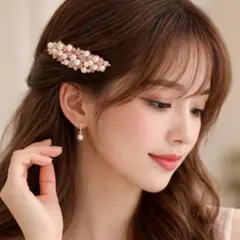ヘアバレッタ　パール　ラインストーン　7cm　フォーマル　結婚式　卒業式　卒園式