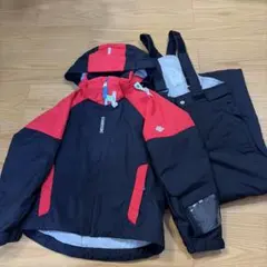 DESCENTE 子供用スキーウェア 赤黒 サロペット付き