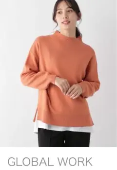 GLOBAL WORK メルティスタンドスリットプルオーバー　オレンジ　M