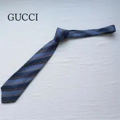 【美品】グッチ GUCCI ネクタイ 青 チェーン柄 絹【n3913】