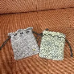 ニット巾着袋 gray×pink mix