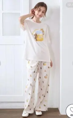 ジェラートピケ はちみつベア カットソーとロングパンツセット 新品】ジェラートピケ はちみつベア柄Tシャツ&ロングパンツセット