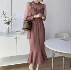 DHOLIC　eeyou　ドレス　シアーリボンマーメイドワンピース　結婚式　M