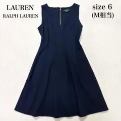 【美品】ローレンラルフローレン Aライン ワンピース 厚手 金ジップ 上質 M